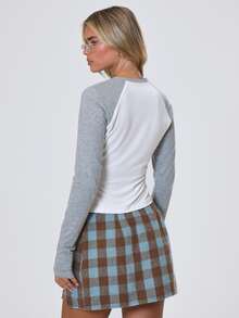 MUSERA Grey Two Tone Slogan Print Fitted Sleeve Slim Fit T-Shirt Fall Autumn Winter Coolgirl Back To School Holiday Fudge - White - View 5