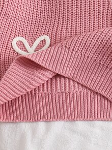 SHEIN طقم كاجوال من قطعتين للبنات الصغيرات، كنزة محبوكة بتصميم كتل لونية وفيونكة ثلاثية الأبعاد وياقة دائرية مع بنطال طويل - متعدد الألوان - مشاهدة 7