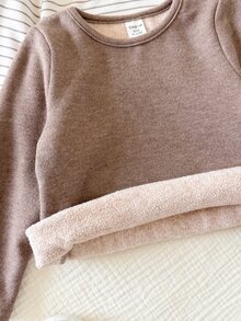 SHEIN 男女嬰兒/幼兒 3套組 秋冬加絨休閒可愛長袖T恤套裝 多件式 嬰兒冬季衣物 - 咖啡棕 - 查看 6
