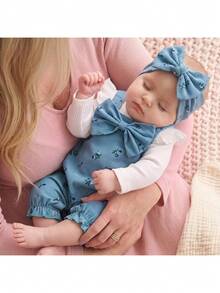 SHEIN Newborn Baby Girl Cute Versatile Blue Floral Bow Romper - Blue - View 11
