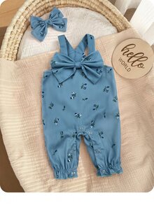 SHEIN Newborn Baby Girl Cute Versatile Blue Floral Bow Romper - Blue - View 10
