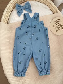 SHEIN Newborn Baby Girl Cute Versatile Blue Floral Bow Romper - Blue - View 4