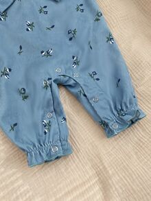 SHEIN Newborn Baby Girl Cute Versatile Blue Floral Bow Romper - Blue - View 6