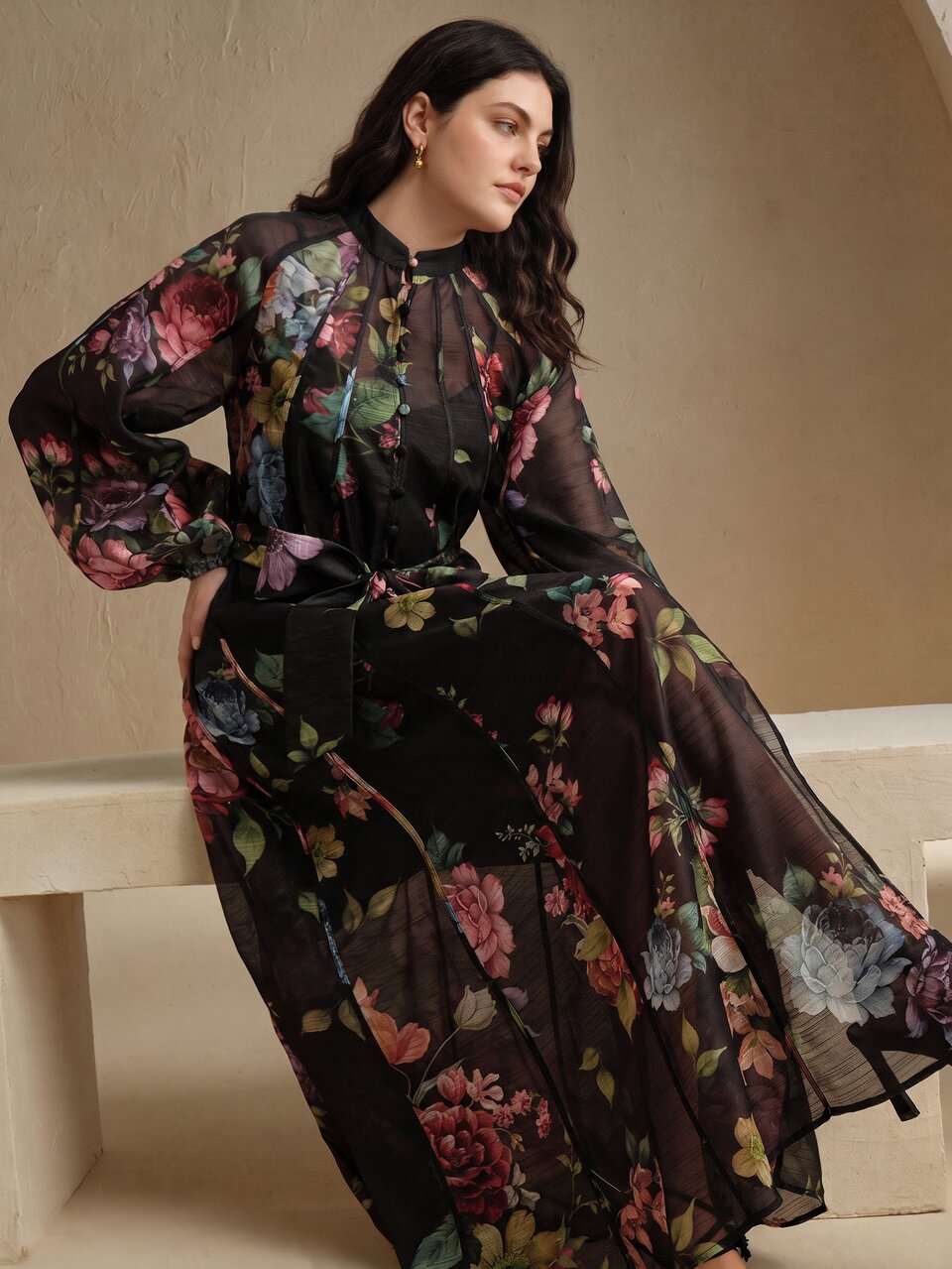 Anewsta Elegant, Vacation, Date Night, Floral Pattern Women's Plus Size Floral Print Lantern Sleeve Elegant Dress