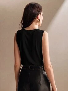 Anewsta Essential 女款優雅性感黑色抓皺針織彈性無袖連身衣，適合派對、夜店、約會之夜 - 黑色 - 查看 7