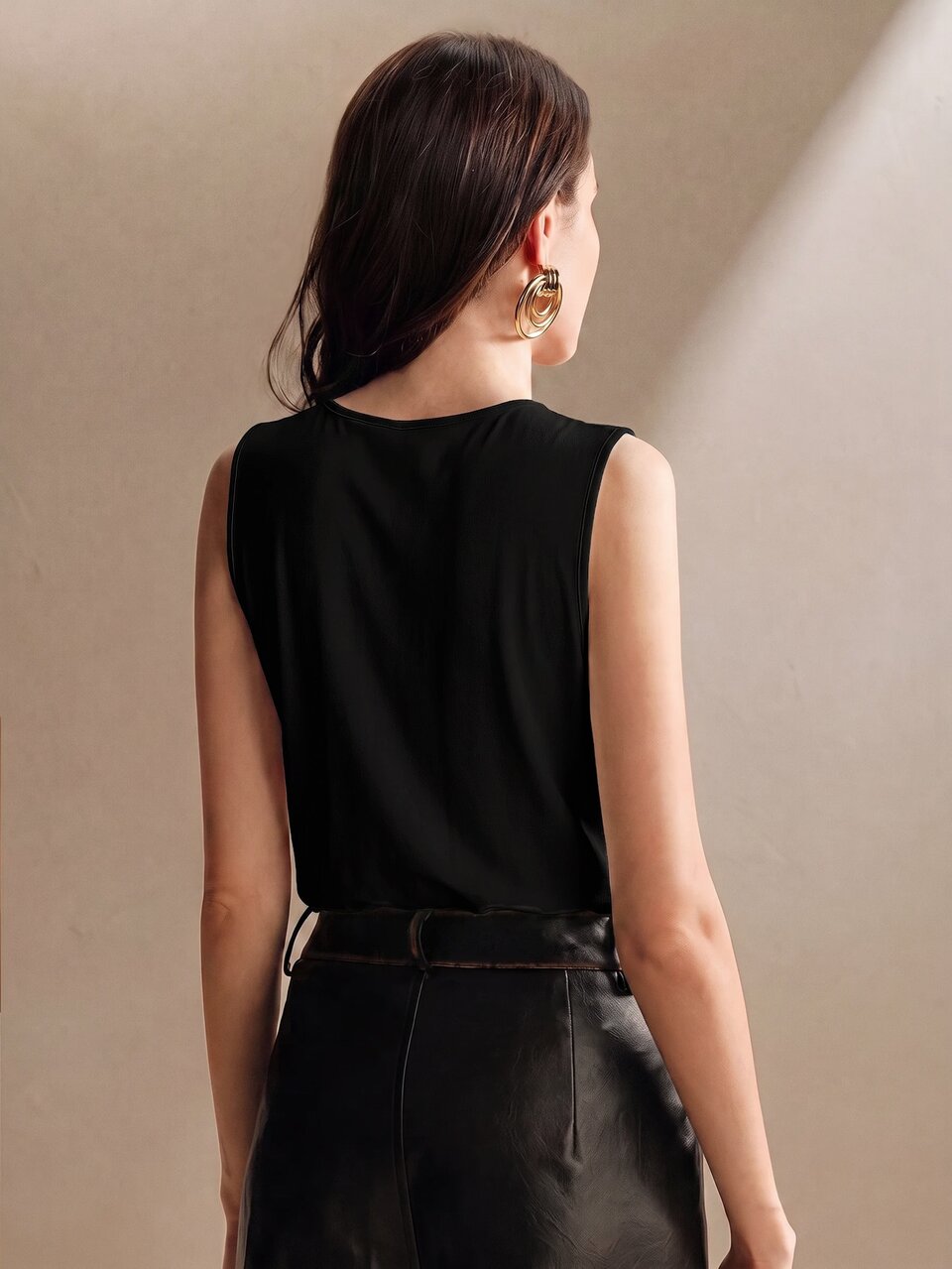 Anewsta Spring/Summer Elegant Fashion Casual Party Date Holiday Outing Vacation Sexy Ruched Knit Elastic Sleeveless Women's Bodysuit