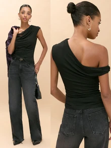 Nöista Women Fall Black Cold Shoulder Draped Top With Lace Detail Trim Insert On The Neck, Perfect Top For Party, Winter Going Out, And Special Occasions. - Black - View 5