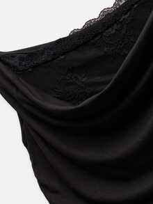 Nöista Women Fall Black Cold Shoulder Draped Top With Lace Detail Trim Insert On The Neck, Perfect Top For Party, Winter Going Out, And Special Occasions. - Black - View 11