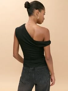 Nöista Women Fall Black Cold Shoulder Draped Top With Lace Detail Trim Insert On The Neck, Perfect Top For Party, Winter Going Out, And Special Occasions. - Black - View 6