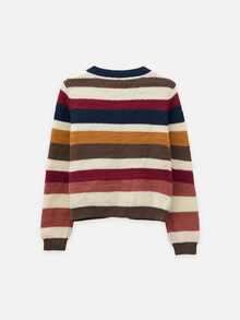 Nöista Womenswear Multi-Colour Striped Cardigan With Contrast Collar And Placket. Perfect For Cosy Autum Winter4 Layering, And Back To School Season. - Navy Blue - View 9