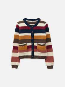 Nöista Womenswear Multi-Colour Striped Cardigan With Contrast Collar And Placket. Perfect For Cosy Autum Winter4 Layering, And Back To School Season. - Navy Blue - View 8