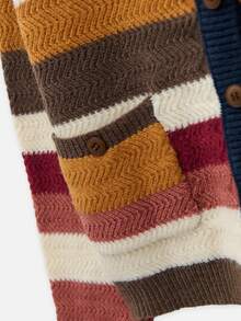 Nöista Womenswear Multi-Colour Striped Cardigan With Contrast Collar And Placket. Perfect For Cosy Autum Winter4 Layering, And Back To School Season. - Navy Blue - View 10