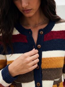 Nöista Womenswear Multi-Colour Striped Cardigan With Contrast Collar And Placket. Perfect For Cosy Autum Winter4 Layering, And Back To School Season. - Navy Blue - View 2