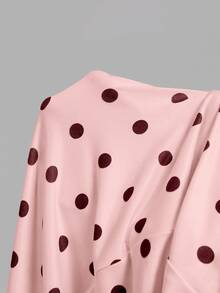 SHEIN MOD Women's Polka Dot High Neck Long Knit Dress - Pink - View 7