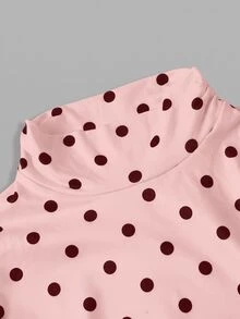 SHEIN MOD Women's Polka Dot High Neck Long Knit Dress - Pink - View 5
