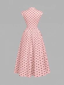 SHEIN MOD Women's Polka Dot High Neck Long Knit Dress - Pink - View 4
