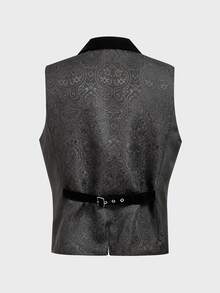 ROMWE MEN Men's Jacquard Lapel NeckSingle-Breasted Business Travel Suit Vest - Black - View 10