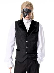 ROMWE MEN Men's Jacquard Lapel NeckSingle-Breasted Business Travel Suit Vest - Black - View 8