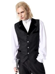 ROMWE MEN Men's Jacquard Lapel NeckSingle-Breasted Business Travel Suit Vest - Black - View 6