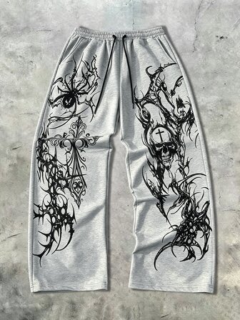 Street Life Pantalon de survêtement décontracté quotidien à motif crâne pour hommes