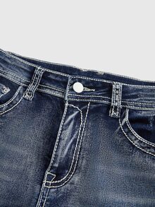 ROMWE Grunge Punk Women Y2K Retro Vintage Distressed Ultra Super Low Waist Flare Leg Trousers - Blue - View 5