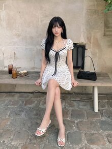 Sweetina Sweet Polka Dot Short Sleeve Mini Dress - White - View 5