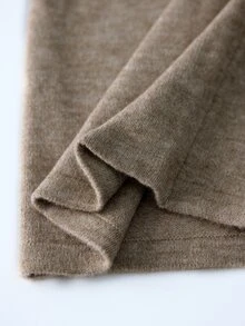 SHEIN Tall Women's Casual Solid Color Knit Pants In Fall/Winter - Khaki - View 7
