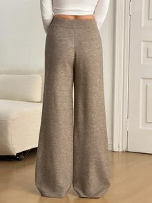 SHEIN Tall Women's Casual Solid Color Knit Pants In Fall/Winter - Khaki - View 2