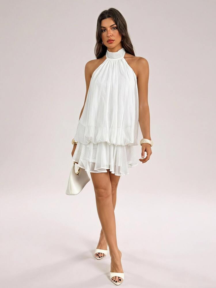 SHEIN Tall Women's Sweet Versatile Pleated Halter Tie Strap Dress - Multicolor - View 6