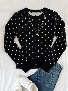 Tween Girl Loose Casual Kids Minimalist Comfortable Crew Neck Open Front Solid Color Autumn Sweater - Black - View 2