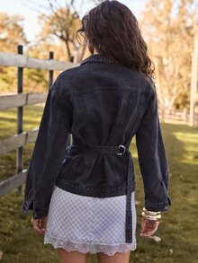Aralina Women's Long Sleeve Single-Breasted Casual Denim Jacket - Dark Grey - View 5
