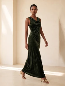 Vesra Women's Solid Color Cowl Neck Sleeveless Elegant Dress - Green - View 1