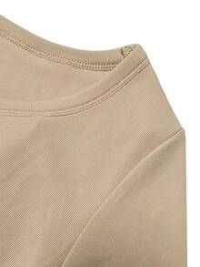 SHEIN Elenzya Women's T-Shirt Base Layer, Padded Top, Casual Comfortable For Daily Wear - Khaki - View 6
