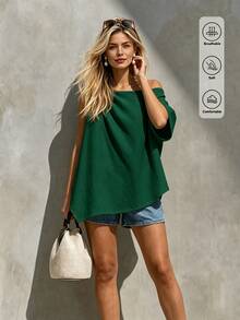SHEIN 女款素色百褶休閒百搭日常外出襯衫 - 墨綠色 - 查看 3