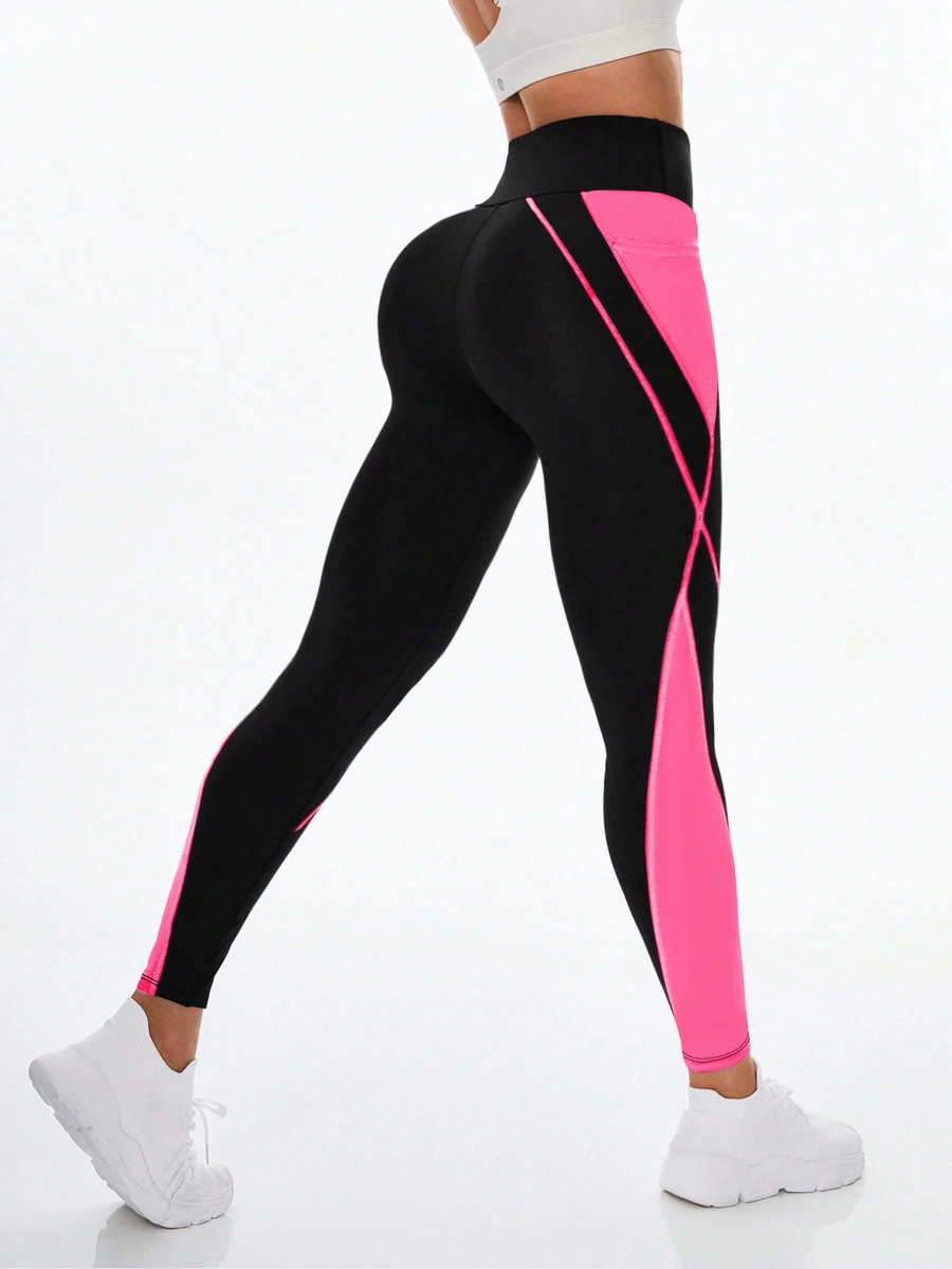 SHEIN Sports 女士休闲运动撞色手机口袋紧身裤