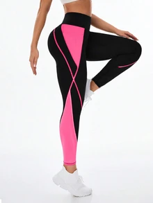 SHEIN Sports 女士休闲运动撞色手机口袋紧身裤 - 彩色 - 查看 5
