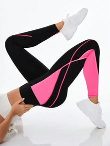 SHEIN Sports 女士休闲运动撞色手机口袋紧身裤 - 彩色 - 查看 6