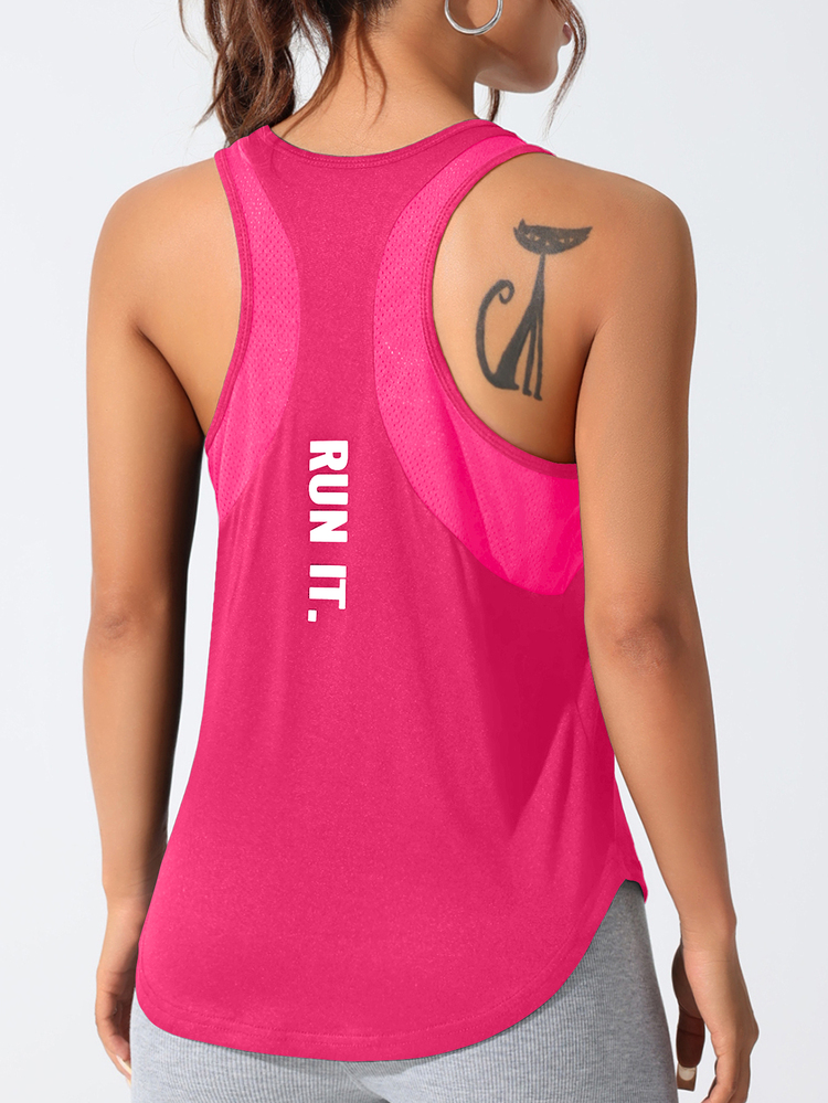 Solea Cove Solea Cove Letter Print Racerback Sports Tank Top - Hot Pink - View 5