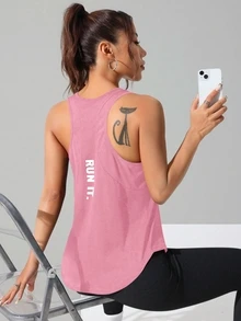 Solea Cove Solea Cove Solid Color Sleeveless Sports T-Shirt, Minimalist And Fashionable, Suitable For Summer - Pink - View 5