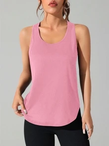 Solea Cove Solea Cove Solid Color Sleeveless Sports T-Shirt, Minimalist And Fashionable, Suitable For Summer - Pink - View 6