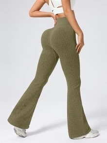 Dewbera Dewbera Women's Solid Color Casual Versatile Daily Travel Sports Tight Leggings - Army Green - View 2