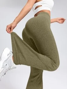 Dewbera Dewbera Women's Solid Color Casual Versatile Daily Travel Sports Tight Leggings - Army Green - View 6