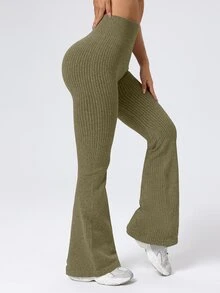 Dewbera Dewbera Women's Solid Color Casual Versatile Daily Travel Sports Tight Leggings - Army Green - View 1
