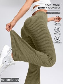 Dewbera Dewbera Women's Solid Color Casual Versatile Daily Travel Sports Tight Leggings - Army Green - View 4