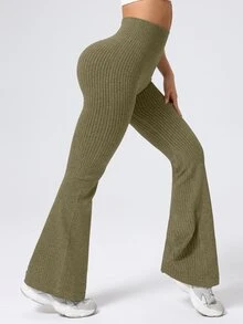 Dewbera Dewbera Women's Solid Color Casual Versatile Daily Travel Sports Tight Leggings - Army Green - View 5