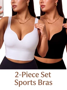 SHEIN Unity Plus Size Women's Solid Color Casual Daily Sports Bra - Multicolor - View 1