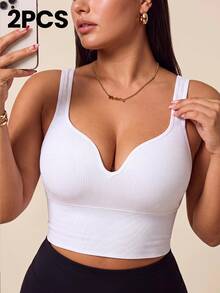 SHEIN Unity Plus Size Women's Solid Color Casual Daily Sports Bra - Multicolor - View 6