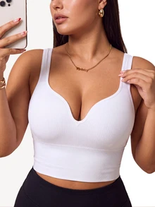 SHEIN Unity Plus Size Women's Solid Color Casual Daily Sports Bra - Multicolor - View 3