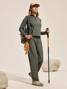 Exploreva Exploreva Women's Solid Color Top And Pants Outdoor Suit - Army Green - View 6
