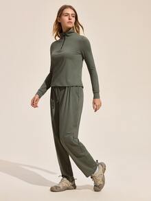 Exploreva Exploreva Women's Solid Color Top And Pants Outdoor Suit - Army Green - View 1